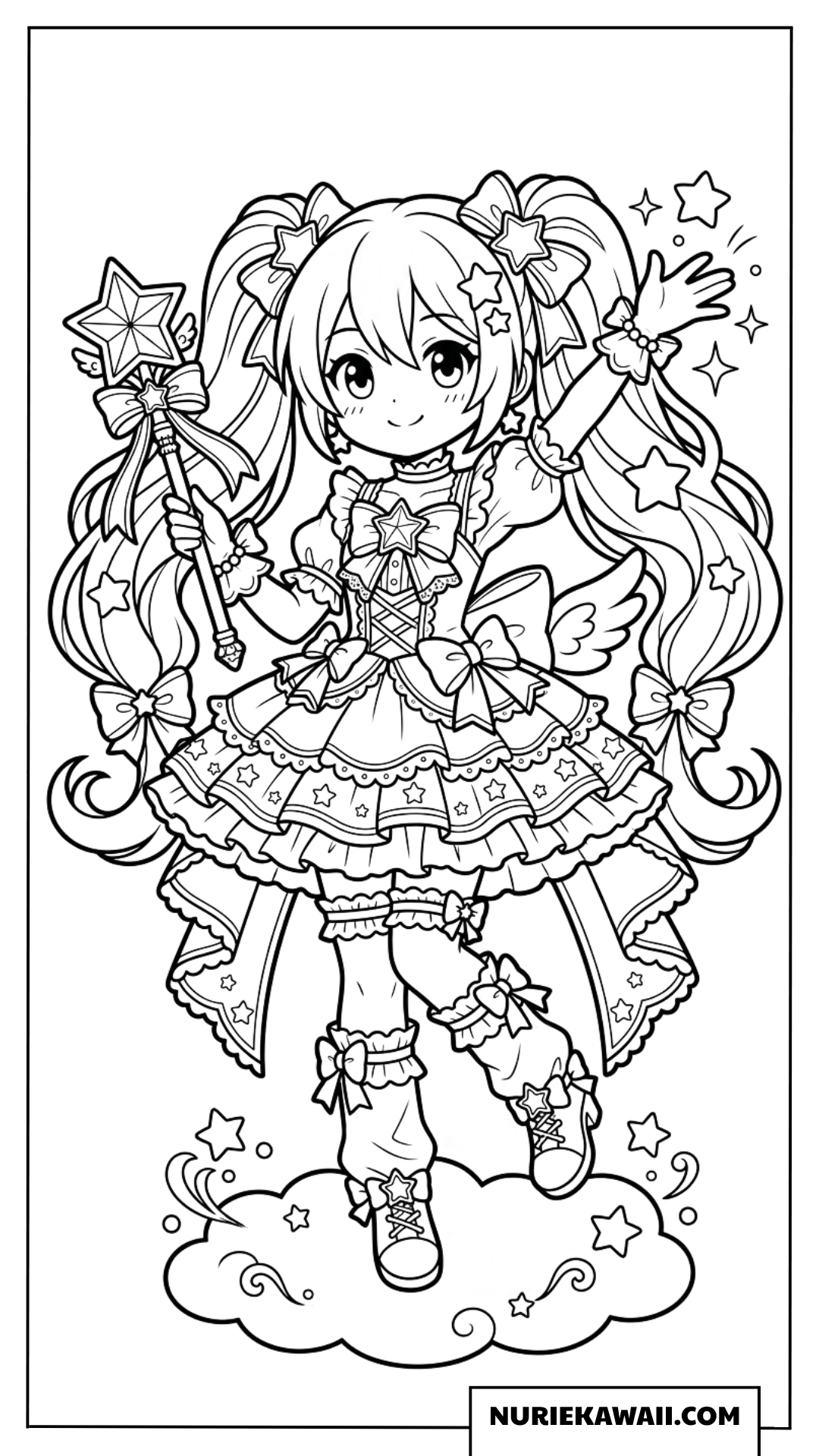 初音ミクちびキャラ魔法少女風ドレスの塗り絵