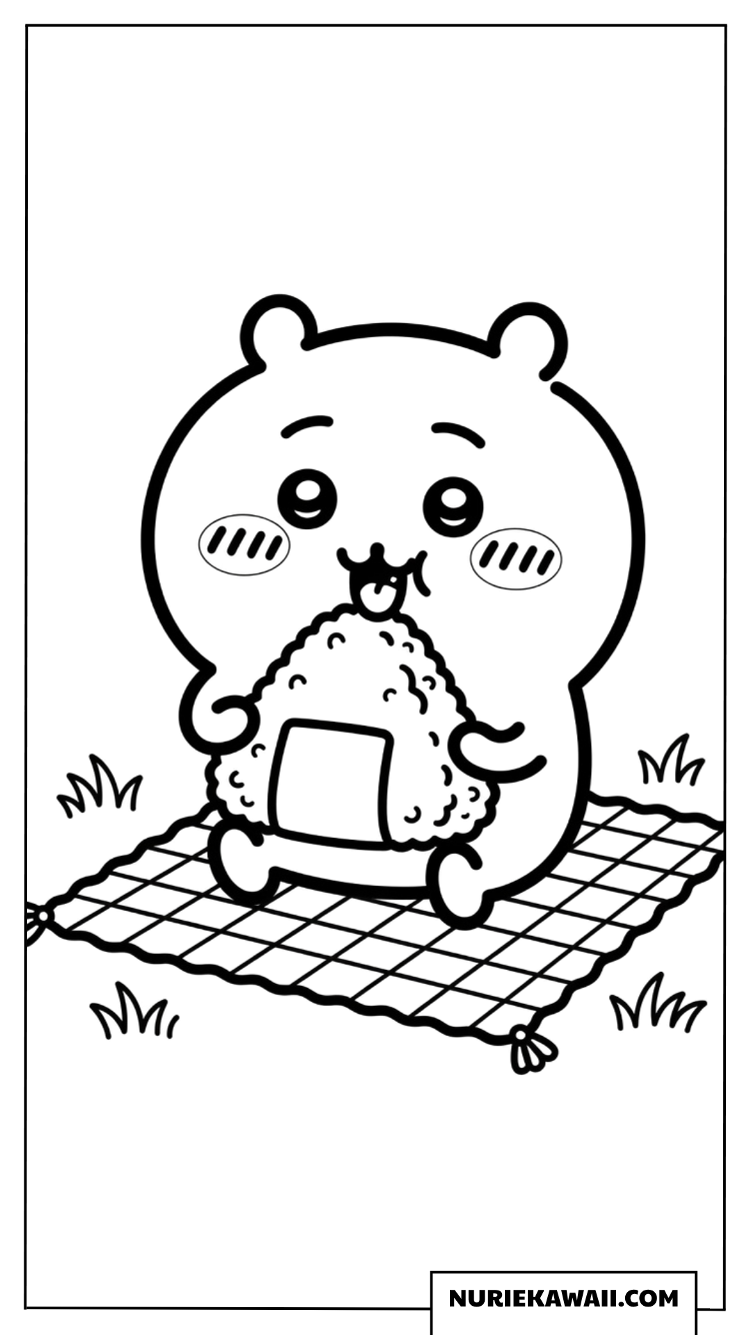 大きなおにぎりを頬張るちいかわの塗り絵