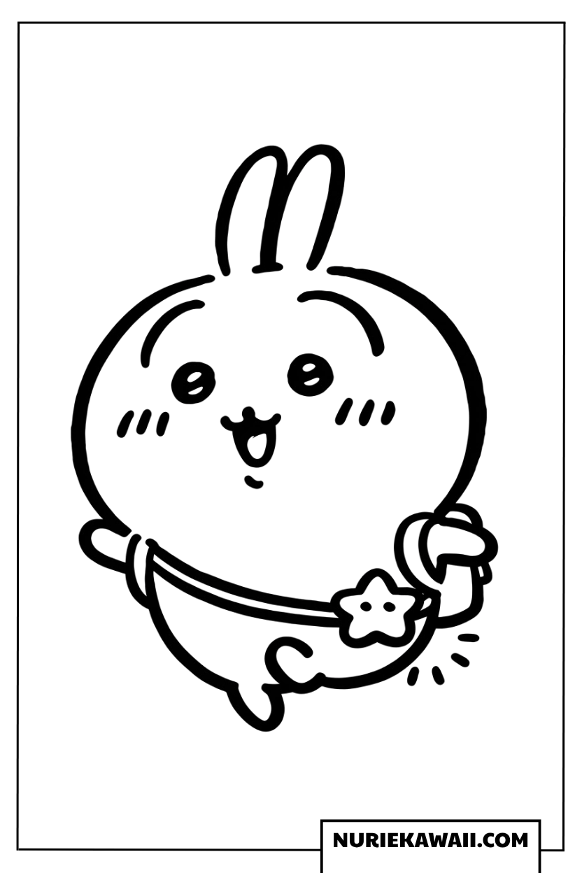 星のバッグをかけたうさぎの塗り絵